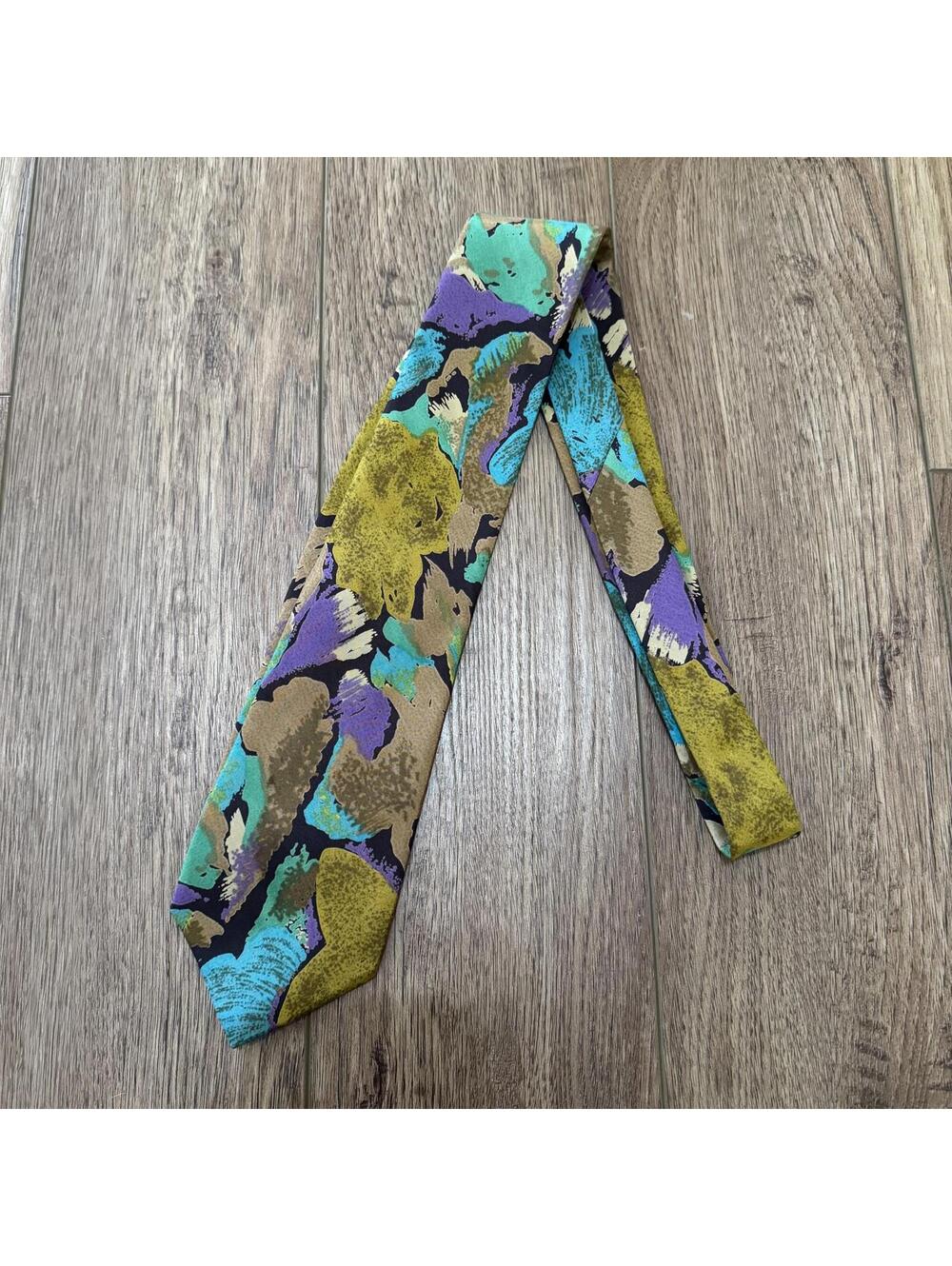 Vintage 80s BBB NYC Abstract Floral Painterly Mens Necktie